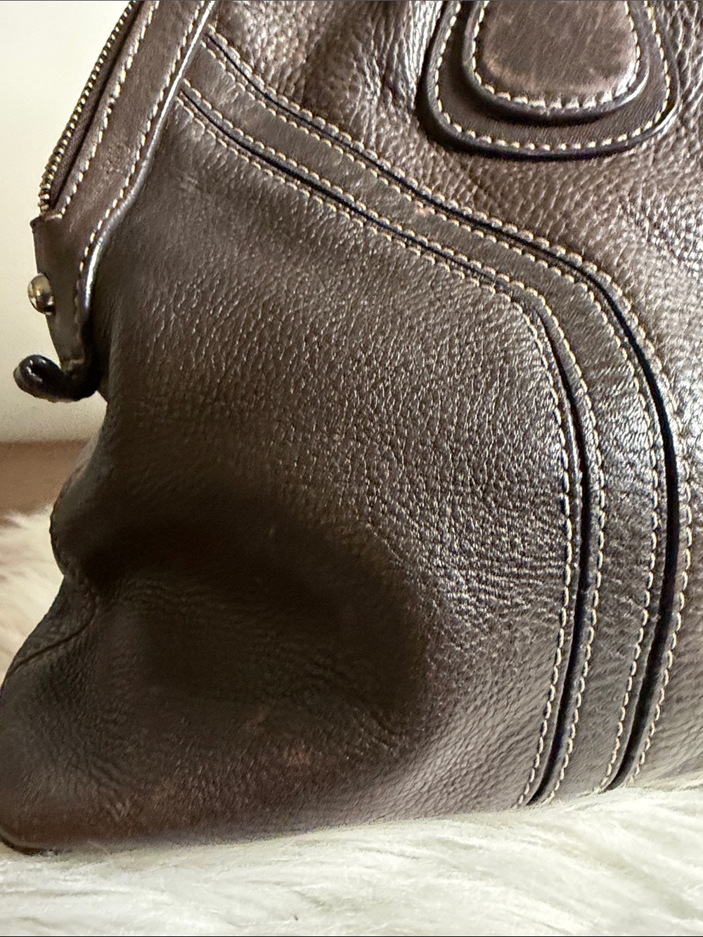 Danier Dark Brown Leather Satchel with Metal Logo Plate - Picture 9 of 16